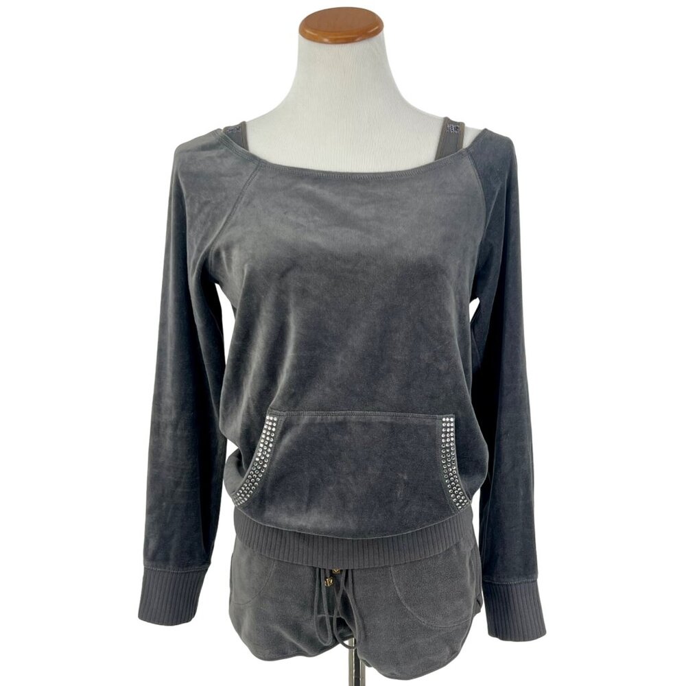 VTG Victorias Secret Set Gray Velour Sweater Shorts Sequin Tank Set| Y2K McBling - Picture 2 of 16